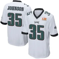 Men's Brandon Johnson Philadelphia Eagles No.35 Game Super Bowl LIX Jersey - White