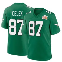 Men's Brent Celek Philadelphia Eagles No.87 Game Kelly Alternate Super Bowl LIX Jersey - Green
