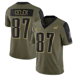 Men's Brent Celek Philadelphia Eagles No.87 Limited 2021 Salute To Service Jersey - Olive