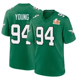 Men's Byron Young Philadelphia Eagles No.94 Game Kelly Alternate Super Bowl LIX Jersey - Green