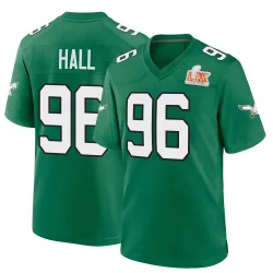 Men's Gabe Hall Philadelphia Eagles No.96 Game Kelly Alternate Super Bowl LIX Jersey - Green