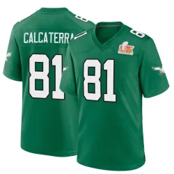 Men's Grant Calcaterra Philadelphia Eagles No.81 Game Kelly Alternate Super Bowl LIX Jersey - Green