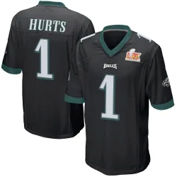 Men's Jalen Hurts Philadelphia Eagles No.1 Game Alternate Super Bowl LIX Jersey - Black