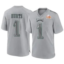 Men's Jalen Hurts Philadelphia Eagles No.1 Game Atmosphere Fashion Super Bowl LIX Jersey - Gray