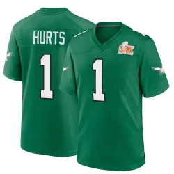 Men's Jalen Hurts Philadelphia Eagles No.1 Game Kelly Alternate Super Bowl LIX Jersey - Green