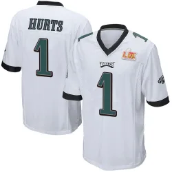 Men's Jalen Hurts Philadelphia Eagles No.1 Game Super Bowl LIX Jersey - White