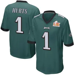 Men's Jalen Hurts Philadelphia Eagles No.1 Game Team Color Super Bowl LIX Jersey - Green