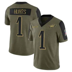 Men's Jalen Hurts Philadelphia Eagles No.1 Limited 2021 Salute To Service Jersey - Olive