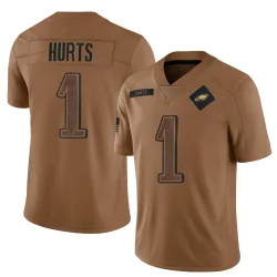 Men's Jalen Hurts Philadelphia Eagles No.1 Limited 2023 Salute To Service Jersey - Brown