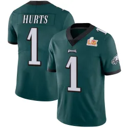Men's Jalen Hurts Philadelphia Eagles No.1 Limited Midnight Team Color Vapor Untouchable Super Bowl LIX Jersey - Green