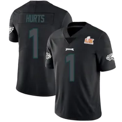 Men's Jalen Hurts Philadelphia Eagles No.1 Limited Super Bowl LIX Jersey - Black Impact