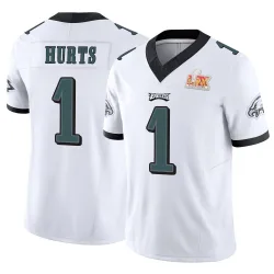 Men's Jalen Hurts Philadelphia Eagles No.1 Limited Vapor F.U.S.E. Super Bowl LIX Jersey - White