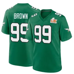 Men's Jerome Brown Philadelphia Eagles No.99 Game Kelly Alternate Super Bowl LIX Jersey - Green
