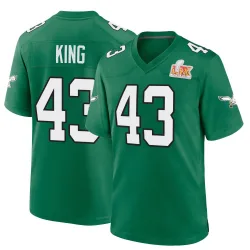 Men's Johnny King Philadelphia Eagles No.43 Game Kelly Alternate Super Bowl LIX Jersey - Green