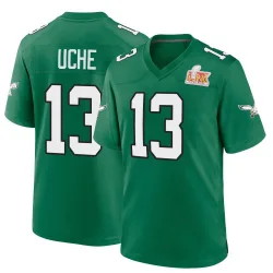 Men's Joshua Uche Philadelphia Eagles No.13 Game Kelly Alternate Super Bowl LIX Jersey - Green
