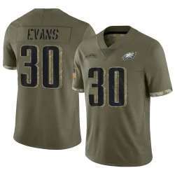 Men's Justin Evans Philadelphia Eagles No.30 Limited 2022 Salute To Service Jersey - Olive