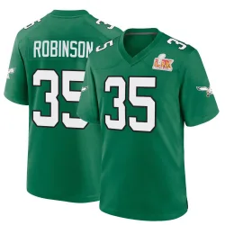 Men's Keilan Robinson Philadelphia Eagles No.35 Game Kelly Alternate Super Bowl LIX Jersey - Green