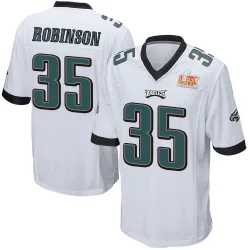 Men's Keilan Robinson Philadelphia Eagles No.35 Game Super Bowl LIX Jersey - White