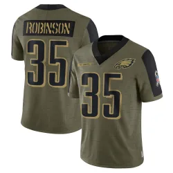 Men's Keilan Robinson Philadelphia Eagles No.35 Limited 2021 Salute To Service Jersey - Olive