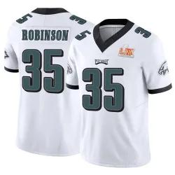 Men's Keilan Robinson Philadelphia Eagles No.35 Limited Vapor F.U.S.E. Super Bowl LIX Jersey - White