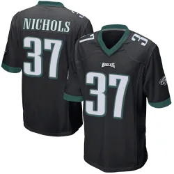 Men's Lew Nichols Philadelphia Eagles No.37 Game Alternate Jersey - Black
