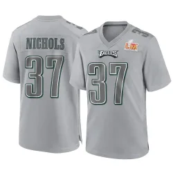 Men's Lew Nichols Philadelphia Eagles No.37 Game Atmosphere Fashion Super Bowl LIX Jersey - Gray