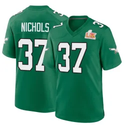 Men's Lew Nichols Philadelphia Eagles No.37 Game Kelly Alternate Super Bowl LIX Jersey - Green