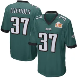 Men's Lew Nichols Philadelphia Eagles No.37 Game Team Color Super Bowl LIX Jersey - Green