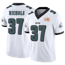 Men's Lew Nichols Philadelphia Eagles No.37 Limited Vapor F.U.S.E. Super Bowl LIX Jersey - White