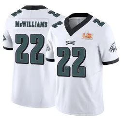 Men's Mac McWilliams Philadelphia Eagles No.22 Limited Vapor F.U.S.E. Super Bowl LIX Jersey - White