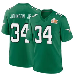 Men's Montrell Johnson Jr. Philadelphia Eagles No.34 Game Kelly Alternate Super Bowl LIX Jersey - Green