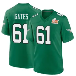 Men's Nick Gates Philadelphia Eagles No.61 Game Kelly Alternate Super Bowl LIX Jersey - Green