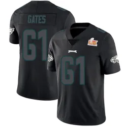 Men's Nick Gates Philadelphia Eagles No.61 Limited Super Bowl LIX Jersey - Black Impact