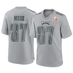 Men's Nick Muse Philadelphia Eagles No.87 Game Atmosphere Fashion Super Bowl LIX Jersey - Gray