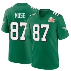 Men's Nick Muse Philadelphia Eagles No.87 Game Kelly Alternate Super Bowl LIX Jersey - Green