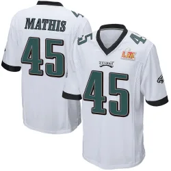 Men's Ochaun Mathis Philadelphia Eagles No.45 Game Super Bowl LIX Jersey - White