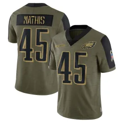Men's Ochaun Mathis Philadelphia Eagles No.45 Limited 2021 Salute To Service Jersey - Olive