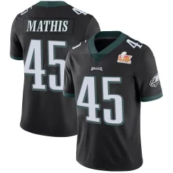 Men's Ochaun Mathis Philadelphia Eagles No.45 Limited Alternate Vapor Untouchable Super Bowl LIX Jersey - Black