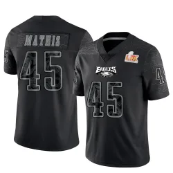 Men's Ochaun Mathis Philadelphia Eagles No.45 Limited Reflective Super Bowl LIX Jersey - Black