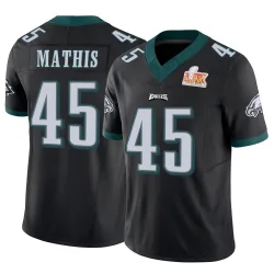 Men's Ochaun Mathis Philadelphia Eagles No.45 Limited Vapor F.U.S.E. Super Bowl LIX Jersey - Black