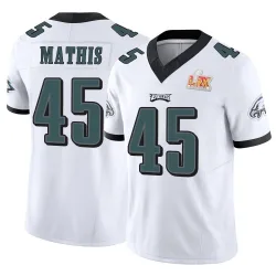 Men's Ochaun Mathis Philadelphia Eagles No.45 Limited Vapor F.U.S.E. Super Bowl LIX Jersey - White