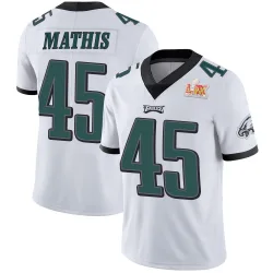 Men's Ochaun Mathis Philadelphia Eagles No.45 Limited Vapor Untouchable Super Bowl LIX Jersey - White