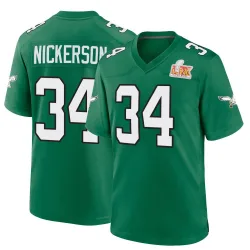 Men's Parry Nickerson Philadelphia Eagles No.34 Game Kelly Alternate Super Bowl LIX Jersey - Green