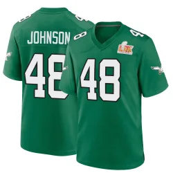 Men's Patrick Johnson Philadelphia Eagles No.48 Game Kelly Alternate Super Bowl LIX Jersey - Green