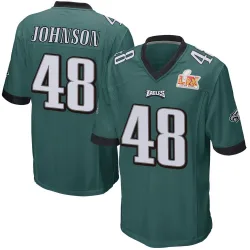 Men's Patrick Johnson Philadelphia Eagles No.48 Game Team Color Super Bowl LIX Jersey - Green