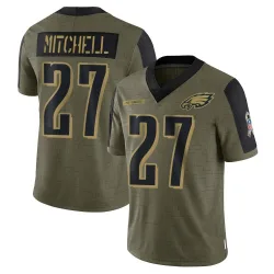 Men's Quinyon Mitchell Philadelphia Eagles No.27 Limited 2021 Salute To Service Jersey - Olive