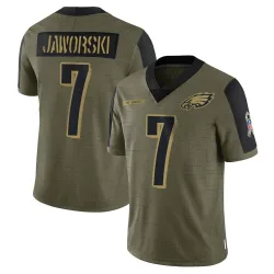 Men's Ron Jaworski Philadelphia Eagles No.7 Limited 2021 Salute To Service Jersey - Olive