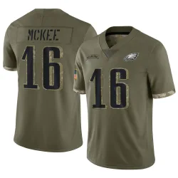 Men's Tanner McKee Philadelphia Eagles No.16 Limited 2022 Salute To Service Jersey - Olive