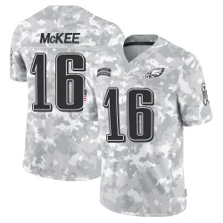 Men's Tanner McKee Philadelphia Eagles No.16 Limited 2024 Salute to Service Jersey - Arctic Camo