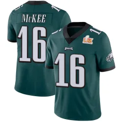 Men's Tanner McKee Philadelphia Eagles No.16 Limited Midnight Team Color Vapor Untouchable Super Bowl LIX Jersey - Green